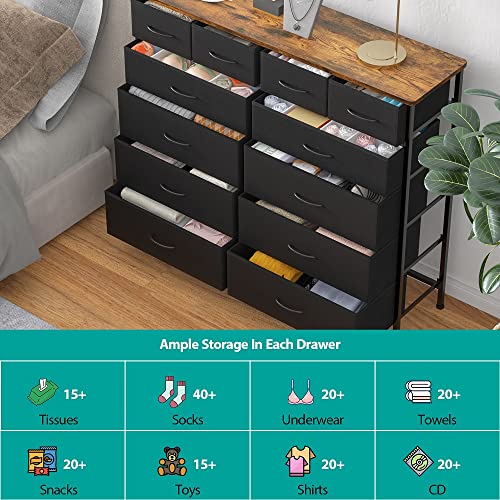 VASICAR Large Dresser for Bedroom with 12 Deep Drawers, Tall Fabric Drawer Dresser, Chest of Drawers for Closet, Nursery, Living Room, Laundry, Entryway, Hallway (Black) - color: Black