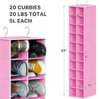 Simple Houseware 20 Section Shelves Hanging Shoes Organizer Holder for Closet, Pink - color: Pink