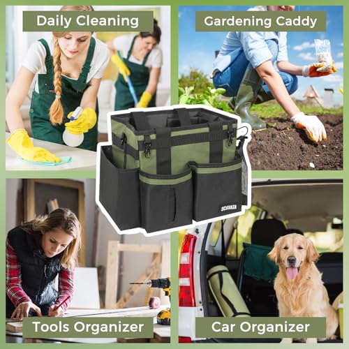 SCAVATA Compact Wearable Cleaning Caddy, Small Cleaning Caddy Supplies Organizer with Handle & Shoulder Straps for Housekeepers, Under Sink & Car Cleaning Tool Organizers Bag (Armygreen) - color: Armygreen