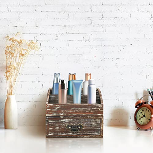 Office Desk Organizer with Drawers & Dark Brown Vintage Wood Desktop Storage Caddy 2pcs/set Workspace Supplies Farmhouse Mail Countertop Organizer Makeup Storage Box for Home Decor Supplies Vanity…… - color: Dark Brown Style C+D 2pcs Set