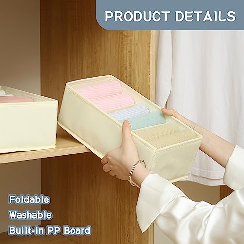 Qozary 3 Pack Sock Underwear Drawer Organizer Dividers, Non-Woven Fabric Collapsible Cabinet Closet Storage Boxes for Clothes, Socks, Lingerie, Underwear, Tie, Belt, Baby, Bedroom (Beige, 6 Cells) - color: Beige, size: 6 Cells