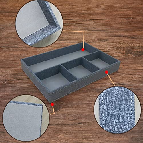 Desktop Storage Organizer, Bedside Table or Storage rack Leather Tray, Valet Tray, Dresser Organizer, 4 Compartments,PU Leather Drawer Storage Organizer Decorative Trays. (gray) - color: gray