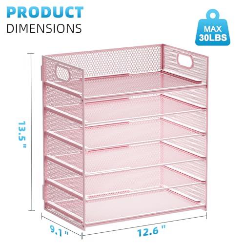 Marbrasse 6 Tier Paper Organizer Letter Tray - Mesh Desk File Organizer with Handle, Paper Sorter for Letter/A4 Office File Folder Holder -Pink - color: 6 Tier - Pink