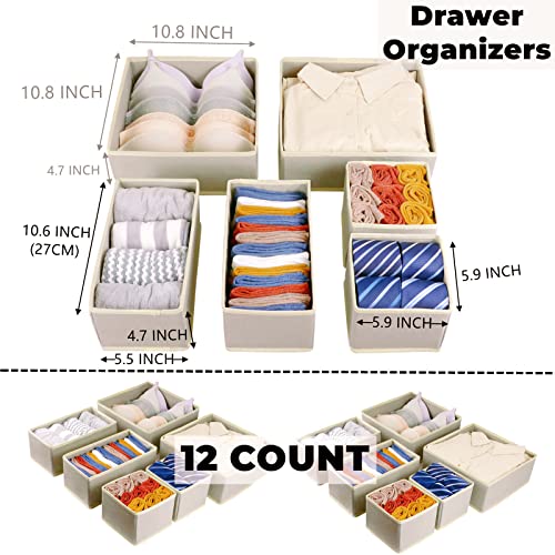 Fordonral 12 Pack Drawer Organizer Clothes, Foldable Fabric Dresser Organizer Closet Organizers and Storage Box for Underwear,Folded Clothes,Baby Clothing,Socks,Bra,Towels,Ties(12 Pack,Beige) - color: Beige, size: 12 Pack