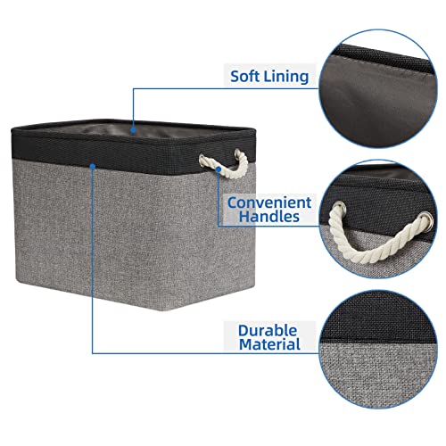 Temary Large Storage Baskets 2 Pack Cloth Basket for Shelves Collapsible Decorative Storage Organizer Baskets Canvas Storage Bins with Handles for Home(Grey&Black,16Lx12Wx12H Inches) - color: Black&grey, size: 16L x 12W x 12H inches (2pcs)