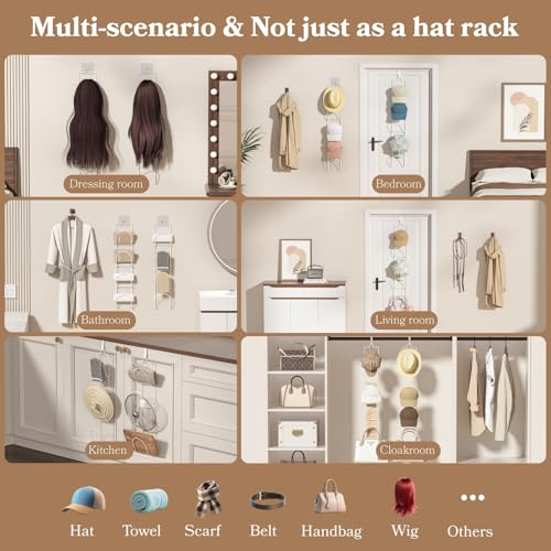 18 Pack Over The Door Hat Organizer for baseball caps | Multi-Functional Baseball Hat Rack for Closet | Wall Mounted Hat s torage organizer | 5 types of accessories cap holder stand w hooks ,White - color: 18pcs White, size: Trapezoidal Ring