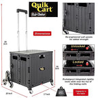dbest Products Quik Cart Stair Climber Wheeled Rolling Crate Teacher Utility with seat Heavy Duty Collapsible Basket with Handle, 18" D x 17" W x 39" H, Black - color: Black, style: Stair Climber