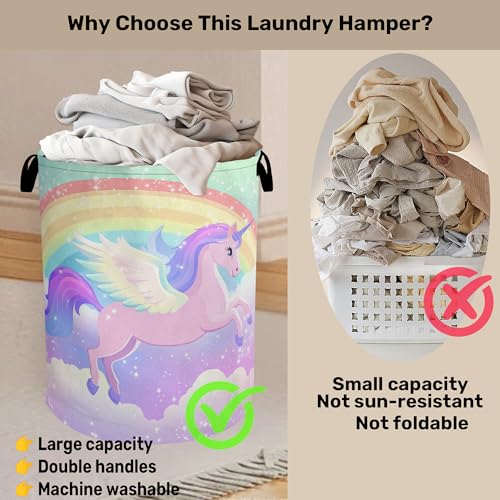 Rainbow Unicorn Foldable Laundry Hamper - Waterproof Fabric Storage Basket with Handles, Clothes Hampers for Laundry,Bedroom,Dorm - color: Rainbow Unicorn