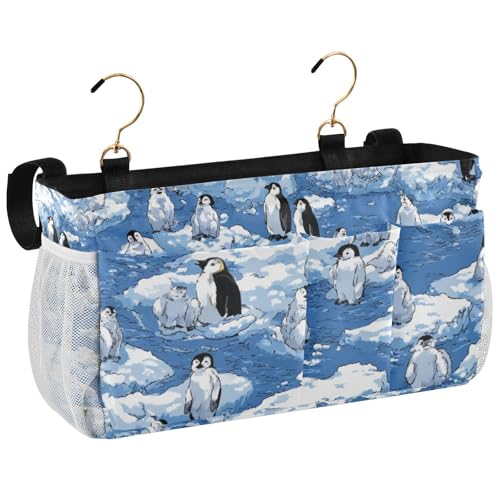 Bedside Caddy Hanging Bunk Bed Caddy Bed Organizer Hanging Pocket with 2 Hooks Bedside Storage Organizer Pocket Bag Holder Blue Penguins Ice Floes Snow Water - color: Blue Penguins Ice Floes Snow Water
