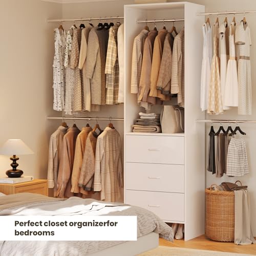 COSIEST Closet System, Closet Organizer with Drawers and Expandable Hanging Rods, Closet Organizer System, Walk-in Closet Wardrobe Clothes Rack, I Shaped
