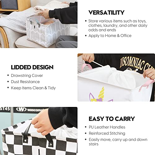Hinwo 2-Pack Large Canvas Fabric Storage Basket with Handles, 33L/8.6-Gal Rectangle Bin, Collapsible Storage Box, Clothes, Toys, Blankets Organizer, 16.5 x 12 x 10 Inches (L, Black Grid) - color: Black Grid, size: L/16.5 x 12 x 10"/2-Pack