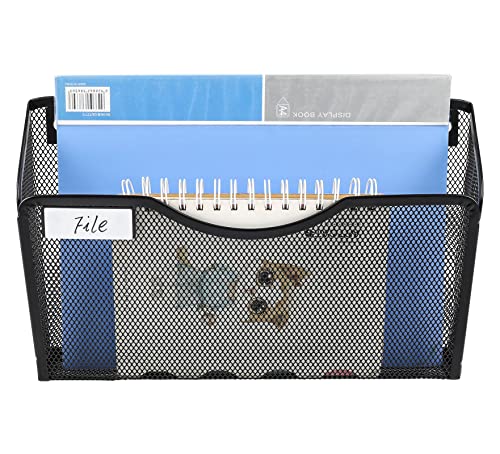 EasyPAG 3 Pack Wall File Organizer with Label Panel, Metal Mesh Hanging File Folder Holder for Letter/A4 Size Folders, Vertical Wall Mount Mail Sorter for Office Paperwork, Classroom, Black - color: Black With Panel