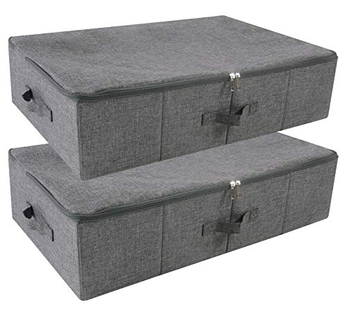 iwill CREATE PRO Pack of 2, Rigid Underbed Storage Boxes with Zip Lid for Clothes, Bedding Sheets, Blankets Organiser, Black Gray - color: Black Gray,2pcs, size: 27.5*15.7*7"