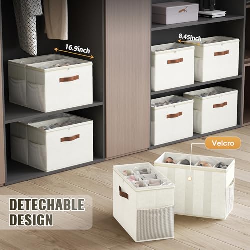 Budding Joy 2 Pack Shoe Organizer for Closet, Clear Foldable Shoe Storage Containers Adjustable Dividers Fits 16 Pairs,Shoe Storage Bins Baskets Boxes with Reinforced Handles Beige - color: Beige-yellow