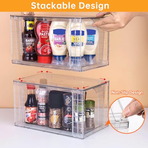 2Pack Large Stackable Kitchen Storage Drawers, Clear Foods Organizer Bins with Handles, Easily Assemble for Bathroom, Kitchen, Pantry, Cabinet, Closet(XL-UP Handle) - color: Up Handle, size: 2 Pack