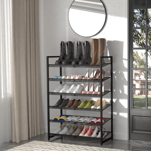 Shoe Rack, 6-Tier Metal Shoe Organizer, Tall Shoe Rack for Closet,entryway,Garage, with Adjustable Flat or Angled Shelves, Holds 18-24 Pairs,Shoes that can accommodate The Whole Family. - color: Black, size: 6Tier