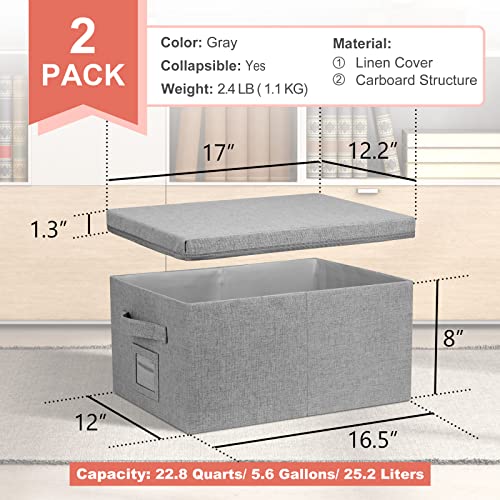 Graciadeco 22.8qt Closet Storage Boxes with Lids Gray Folding Keepsake Storage Bins Stackable Flat Lidded Carboard Storage Contaner for Clothes Barbie Shoes, 2 Pack - color: Grey