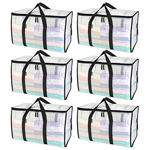BALEINE 6-Pack Oversized Moving Bags with Reinforced Handles, Heavy-Duty Storage Tote for Clothes, Moving Supplies (Clear, 6-Pack) - color: Clear, size: 6-Pack