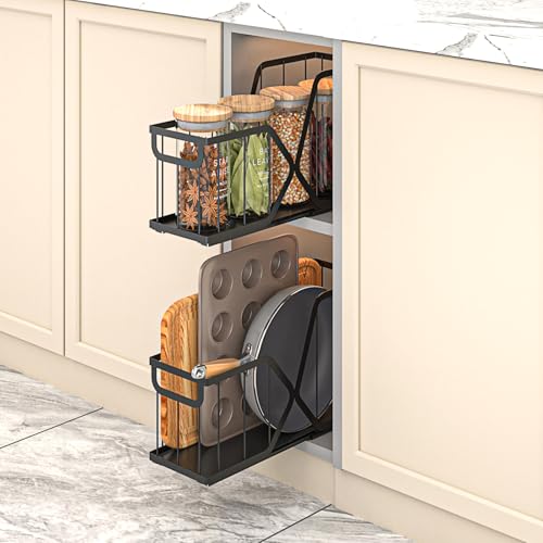 2 Pack Pull Out Cabinet Organizer for Cutting Board, Baking Sheet, Cookie Sheet, Sliding Rack for Bakeware & Trays, for Narrow Cabinet Space