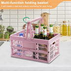 20 Liter Folding Storage Basket, Collapsible Plastic Folding Box, Storage Crates for Home, Office, Garage (Pink) - color: Pink