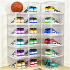2 Pack Drop Front Shoe Boxes Fit US Size 13, Acrylic Shoe Organizer Clear Stackable Sneaker Sotrage Box for Entryway, Home, Underbed, Multiple Display Cases for Cosmetic, Hats, Figures, Sneakers - size: Large Size 13-14