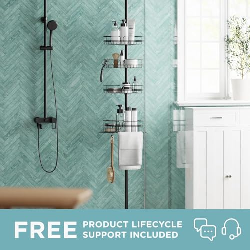 Zenna Home Tension Pole Shower Caddy Corner Organizer, Adjustable Standing Shower Caddy with 4 Baskets and Built in Towel Bar, Rust Resistant Bathroom Tension Rod Organizer, 60 to 97 Inch, Matte Black - color: Matte Black