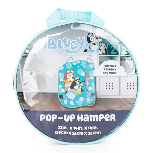 Jay Franco Bluey & Bingo Pop Up Hamper - Mesh Laundry Basket/Bag with Durable Handles - Storage for Clothes or Toys - color: Blue - Bluey