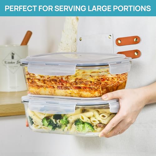 Vtopmart 2Pack 2260ml/ 76.4oz Large Glass Storage Containers with Lids, Meal Prep Food Container Set with Snap Airtight Lid for Baking, Microwave, Oven, Leak Proof, for Freezer, Dishwasher, Grey - color: Grey, size: 76.4oz