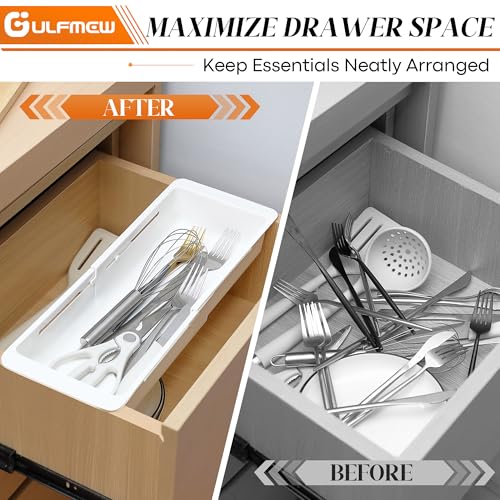 2 Pack Deep Drawer Organizer Bins, Sliding Drawer Organizer Bin Expandable and Adjustable Tray for Kitchen Utensils, BBQ Tools, Towels, Durable Plastic Sliding for Easy Storage(12.4-17.7") - size: 12.4-17.7"
