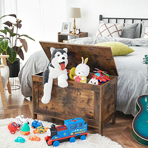 HOOBRO Toy Box, Retro Wooden Look Storage Chest with Safety Hinge, Entryway Storage Bench Supports 220 lb, 29.9 x 15.7 x 18.9 Inches Toy Chest Organizer, Easy Assembly (Rustic Brown) BF75CW01G1 - color: Rustic Brown, size: 29.9x15.7x18.9 Inch