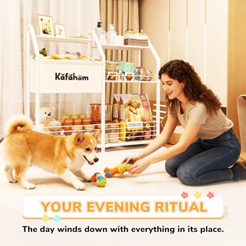 KAFAHOM Dog Toy Basket, Large Dog Toy Bin with Can Dispenser, Pet Toy box with Storage Shelf, Dog Stuff with Collar Leash Holder Rod, Ultimate Pet Furniture & Essentials, Dog Lover Gifts - style: Large Elastic Basket
