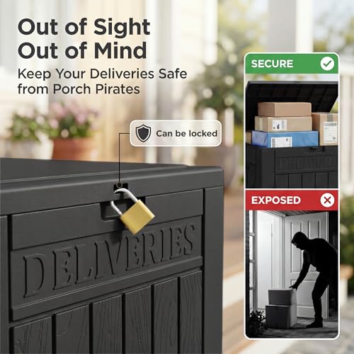 Greesum 52 Gallon Extra Large Deck Box with Lock, Heavy-Duty Resin Outdoor Storage Container, Waterproof Lockable Chest for Patio Furniture, Garden Tools, Pool Equipment, Dark Black - color: Dark Black, size: 52 Gallon