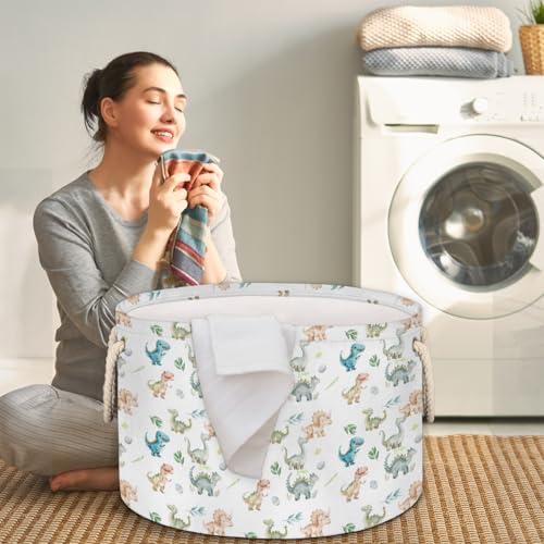 Pardick Dinosaur Egg Large Round Storage Basket Collapsible Circle Storage Bin Laundry Hamper With Handle for Kids Toy Blanket Clothes Towel Living Room Nursery Storage Organizer Decor - color: Print 13
