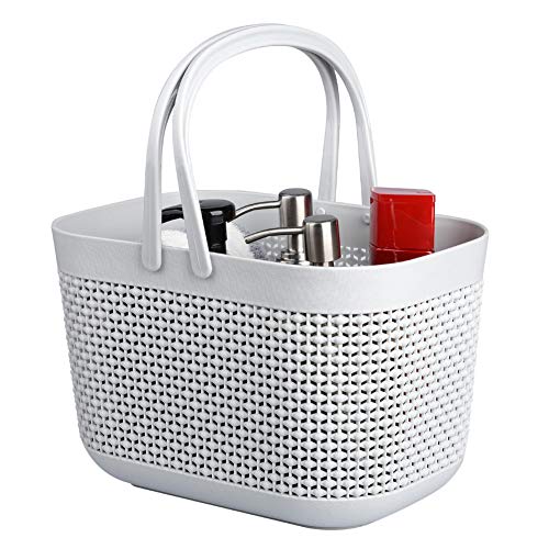 UUJOLY Plastic Organizer Storage Baskets with Handles, Shower Caddy Bins Organizer for Bathroom and kitchen（Grey - color: Grey, size: 1 Pack