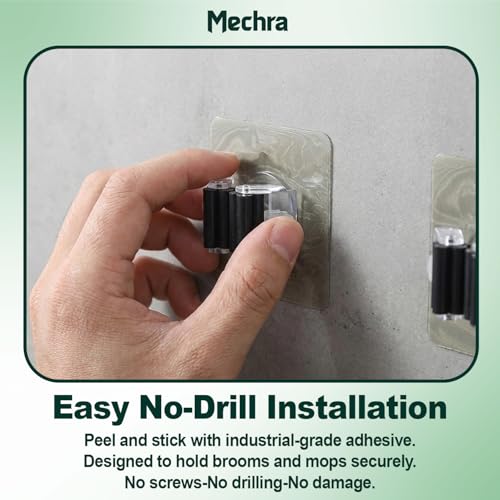 3-Pack Broom and Mop Holder Wall Mount – No-Drill Self-Adhesive Grippers, Anti-Slip Organizer for Kitchen, Laundry Room, Bathroom, or Garden Tools