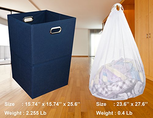 Extra Large Laundry Hamper with Laundry Bag, Foldable Clothes Basket with Metal Handles & Moisture-Resistant Base, Premium Durable Fabric for Bathroom, Dorm, and Family (Navy Blue) - color: Navy Blue