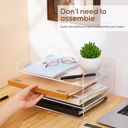 Harloon 4 Tier Paper Organizer Letter Tray Acrylic Desk File Organizer Heavy Duty Stackable Documents Clear Letter Paper Holder Sorter Office Tray for A4, Office Classroom Home File Pad Notebooks - color: Transparent, size: 12.4 x 8.9 x 1.7 Inches