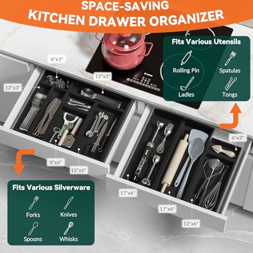 Lixple Bamboo Drawer Organizer, Cutlery Silverware Organizer for Kitchen Drawer, Stackable Utensil Organizer, 2 Pcs Flatware Organizer, Wooden Storage Box Tray (Black, 12 X 6 X 2 Inch) - color: Black, size: 12 x 6 x 2 Inch
