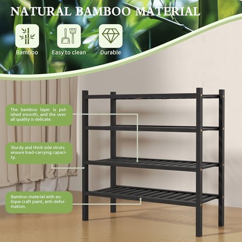 ROMGUAR CRAFT 4 Tier (Thick) Bamboo Shoe Rack for Closet Free Standing Wood Shoe Shelf for Entryway Small Space Stackable 27"x12"x28" (Blackl) - color: Black, size: 4 Tier(Thick)