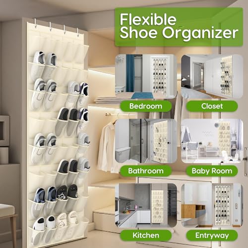 Unjumbly Over the Door Shoe Organizer with 40 Large Breathable Mesh Pockets, Space Saving Shoe Holder, Hanging Shoe Rack for Entryway Bedroom Closet Storage (Beige, 40 Pockets) - color: Beige, size: 40 Pockets
