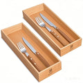 guiogc Bamboo Drawer Organizer, Utensil Organizer for Kitchen, Bamboo Storage Box Wood Silverware Tray for Drawer Set of 2 - size: 11.8" x 4" x 1.35"