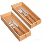 guiogc Bamboo Drawer Organizer, Utensil Organizer for Kitchen, Bamboo Storage Box Wood Silverware Tray for Drawer Set of 2 - size: 11.8" x 4" x 1.35"