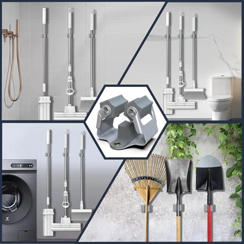 3-H 12 Pack Mop and Broom Holder Big Size Hanging 1 KG Extra,Broom Hanger Wall Mount for Hanging and Organizing Shove Rake Yard Tools in Shed Kitchen Laundry Room Bathroom Garden(Grey) - color: Matte Grey, size: 12