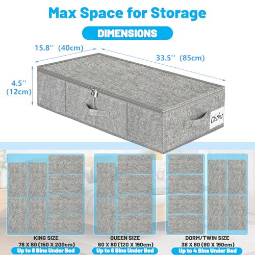 Under Bed Storage Container Bins 2 Pack, 4.5 Inch Slim Low Profile Underbed Clothes Storage Organizer for Dorm & Home, Use for Blanket and Toy Storage Box W/ Sturdy Bottom/Sides, Foldable Thick Fabric - color: Grey-2 Pack, size: 4.5in-Slim