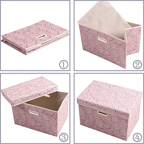 PRANDOM Collapsible Storage Boxes with Lids Fabric Decorative Storage Bins Cubes Organizer Containers Baskets with Cover Handles Divider for Bedroom Closet Living Room 14.9x9.8x9.8 Inch 1 Pack - color: Pink, size: Medium(1-Pack)