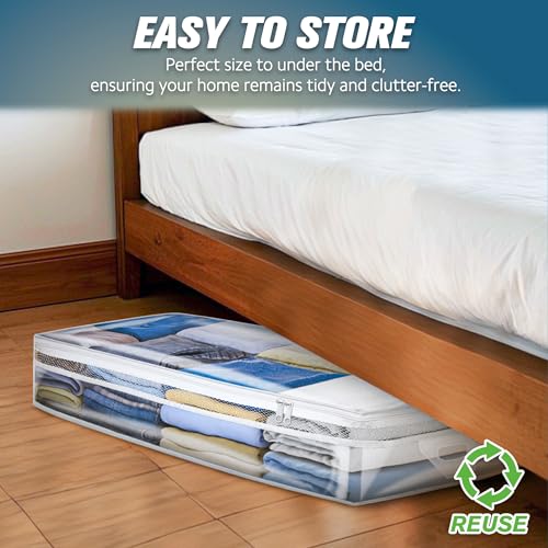 HIBAG 20 Gallon Under Bed Storage Containers, Underbed Clothing Storage Bins, Clear Plastic Organizer with Reinforced Handles, for Clothes Comforters Blankets Towels Pillows Bedding (2 Pack) - size: 20 gal Underbed - 2 pack