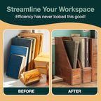 Small Wooden Vertical Magazine Holder - File Organizer for Desk - Upright Paper Organizer, File Holder, Desktop Shelf Bookends - Desktop Organizer for Magazines, Papers, Folders for Documents (1-Pack)