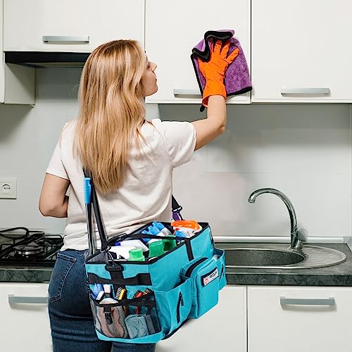 Large Cleaning Supplies Organizer-Cleaning Caddy Organizer With Handles & Shoulder Strap-Cleaning Bags for Cleaning Suppliers-Housekeepers Wearable Cleaning Tote 2023 Upgraded, Teal - color: Teal