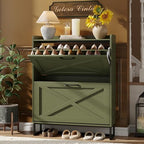 Maupvit Shoe Storage Cabinet with 2 Flip Drawers, Freestanding Shoe Organizer with Metal Legs for Entryway, Narrow Shoe Rack Cabinet, Green - color: Green, style: 2-Drawers