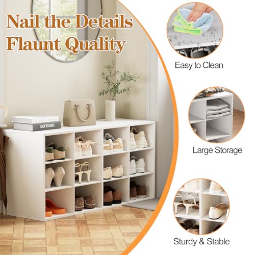Aenuert 12-Cubby Shoe Rack, 3-Tier Wood Shoe Organizer, Multifunctional Shoe Organizer Bench for Entryway, Mudroom, Hallway, Closet,36.22 * 11.81 * 17.72 Inch,White - color: White, size: 12-cube 3-tier
